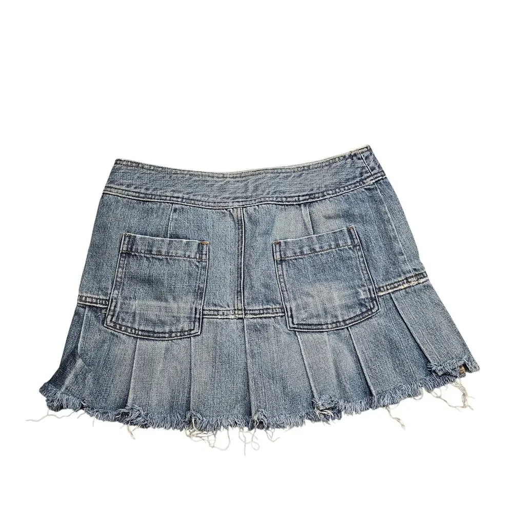 American Eagle Micro Mini Pleated Denim Skirt Size 2 NWOT Y2k Grunge Trendy